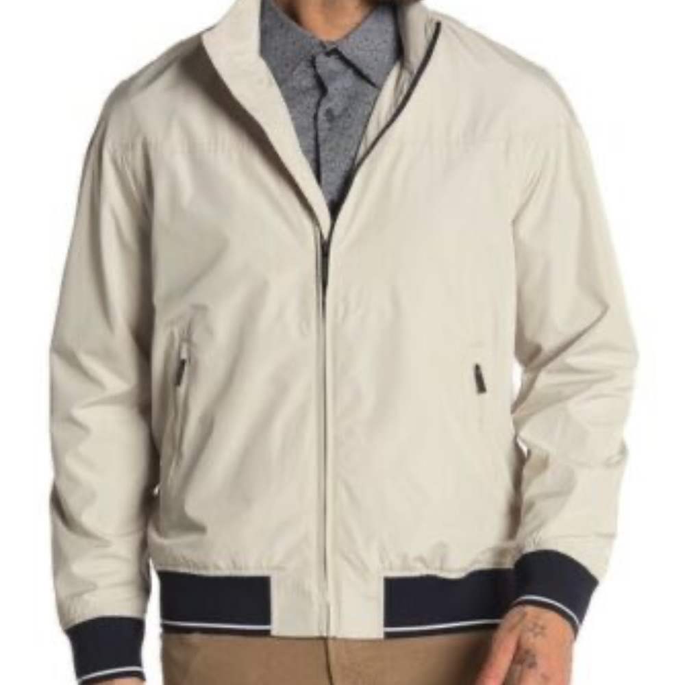 Perry Ellis Stripe Banded Zip Rain Jacket NEW XL
